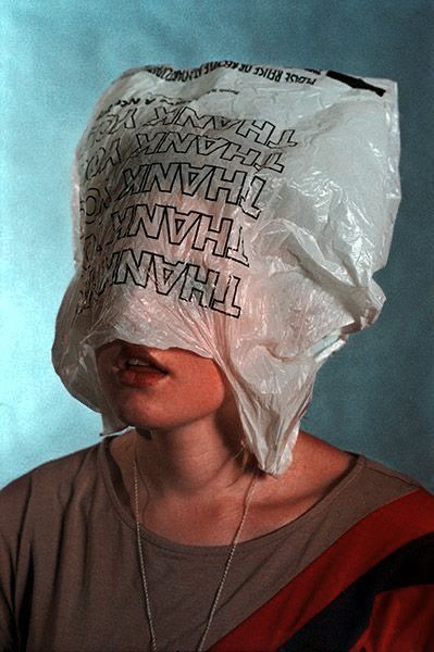 Plastic Bag, A Woman, Writing