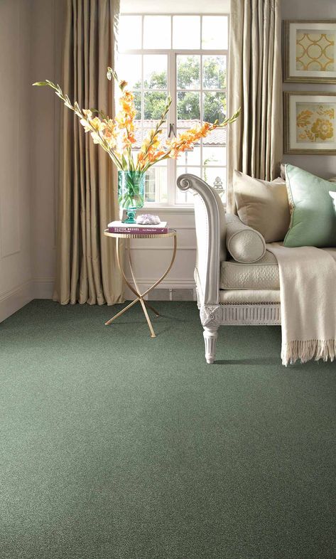 Green Floor Living Room Ideas, Green Living Room Carpet, Green Carpet Room, Green Carpet Room Ideas, Cream Carpet Green Walls, Bedroom Green Carpet, Bedroom With Green Carpet, Lounge Carpet Ideas Colour, Green Walls Carpet Ideas