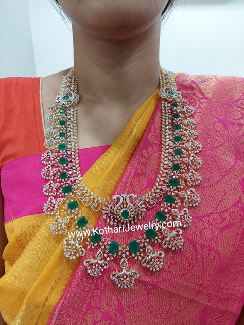 Diamond Necklace And Haram Set, South Indian Diamond Jewellery, Diamond Jewelry Designs Indian, Layered Diamond Necklace Indian, Diamond Haaram Designs, Layer Diamond Haram, Dimond Neckless Jewelry Indian, Diamond Haram Design, Diamond Haram Indian