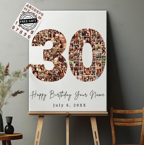 30th Birthday Number Photo Collage | Personalized 30th Birthday Gift for Her | Canva Frame Templates | 30th Anniversary Picture Collage 30th Birthday Photo Collage, Number Photo Collage, Collage Foto, Birthday Photo Collage, Memory Wall, Anniversary Pictures, 31st Birthday, Turning 30, 30th Birthday Gift