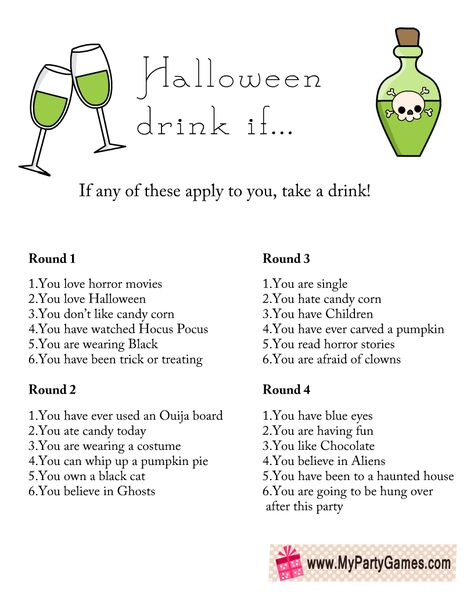 Cute Halloween Party Ideas For Adults, Drinking Games Halloween Party, Halloween Games For Parties, Halloween Drunk Games, Coraline Drinking Game, Spooky Drinking Games, At Home Halloween Activities Adults, Party Games For Halloween, Halloween Drinking Games Movie