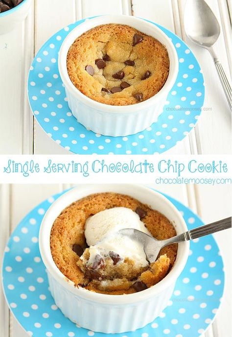 Single Serving Deep Dish Chocolate Chip Cookie Deep Dish Chocolate Chip Cookie, Single Serve Desserts, Single Serving Recipes, Dessert For Two, Mug Recipes, Single Serving, Homemade Cookies, Eclairs, Single Serve