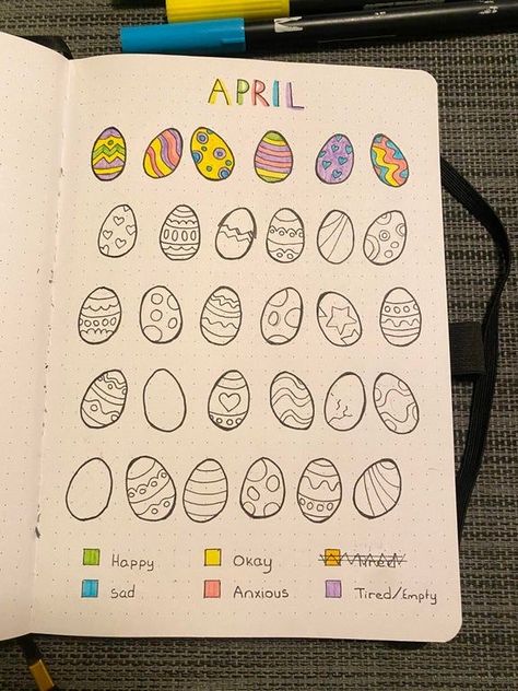 Easter Mood Tracker, April Mood Tracker, April Bullet Journal, Bullet Journal Work, Planner Diario, Organizator Grafic, Bullet Journal Month, Bullet Journal Ideas Templates, Creating A Bullet Journal