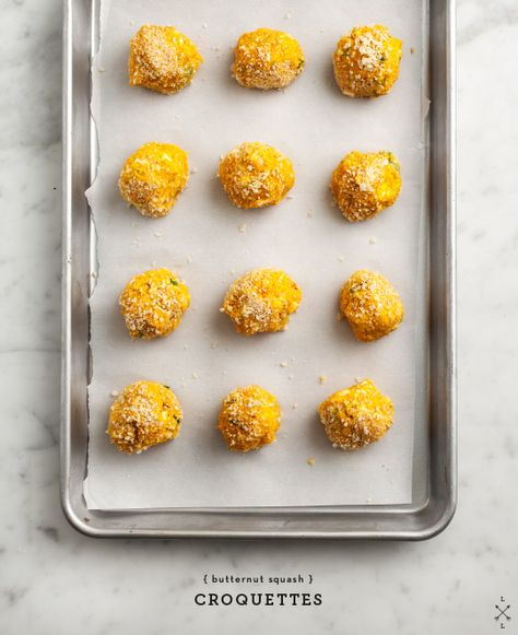 Butternut Squash Croquettes // loveandlemons.com Squash Croquettes, Veggie Fritters, Croquettes Recipe, Butternut Squash Recipes, Squash Recipes, Croquettes, Love And Lemons, Yummy Appetizers, Healthy Baking