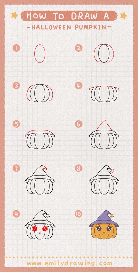 Setp by Step tutorial on how to draw a halloween pumpkins. FREE download the Printable drawing guide and coloring page, Click to Get! #drawing #howtodrawahalloweenpumpkins #halloweenpumpkins #learntodraw #howtodraw Gambar Halloween, Draw An Owl, Trin For Trin Tegning, Easy Halloween Drawings, Doodle Art For Beginners, Pumpkin Drawing, Drawing Tutorials For Kids, Zucca Halloween, Owls Drawing