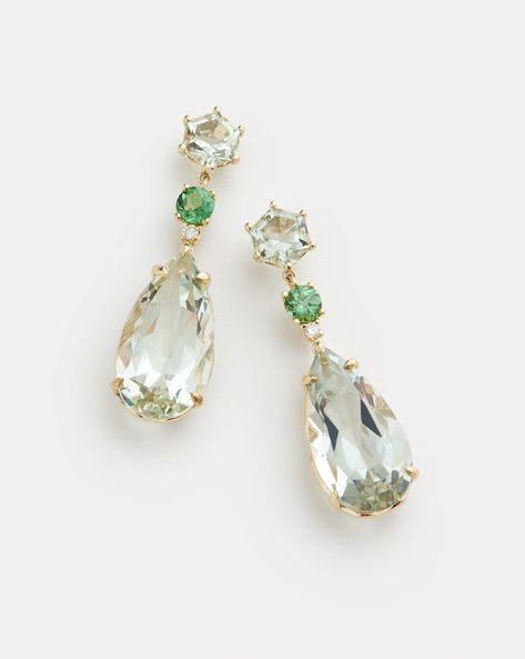 Green Amethyst, Tsavorite, and Diamond Drop Earring – Jamie Wolf Green Sapphire Earrings, Green Amethyst Jewelry, Gemstones Earrings, Luxurious Earrings, Green Earring, Green Amethyst Earrings, Pear Earrings, Green Amethyst Ring, Earrings Gemstone