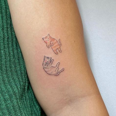 Black Cat Orange Cat Tattoo, Orange And White Cat Tattoo, Orange Tabby Tattoo, 4 Cats Tattoo, Three Cats Tattoo, Calico Critter Tattoo, Pet Tattoos Cat, Silly Cat Tattoo, Tabby Cat Tattoo