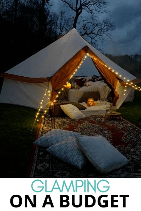 Romantic Camping Tent Set Up, Simple Glamping Ideas, Tent Date Night Romantic Camping, Romantic Tent Set Up, Backyard Camping Date Night, Glam Tent Camping, Glamping Bed Ideas, Glamping Tents Ideas, Glamping Set Up Ideas