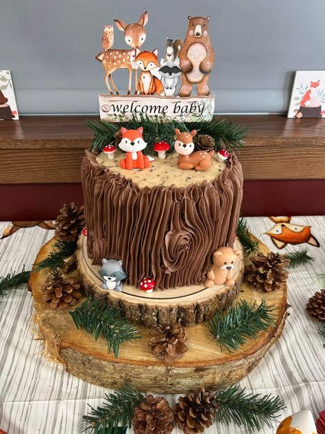 Woodland Cake Decorating Ideas, Woodland Creature Birthday Cake, Diy Woodland Cake, Forest Animals Cake Woodland Creatures, Woodland Bear Cake, Woodland Cake Decorations, Woodland Animals Birthday Cake, Woodland Creature Smash Cake, Woodland Animal Cake Ideas