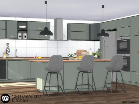 The Sims Resource - Germanium Kitchen Part I Sims 4 Modern Kitchen, Sims 4 Kitchen Cabinets, Mint Furniture, Modern Kitchen Set, Furniture Cc, Sims 4 Kitchen, Sims 4 Tsr, Die Sims 4, Cc Furniture