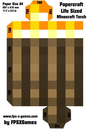 In this tutorial you'll find out how easy and cheap it is to create your own life size Minecraft torch.  The template is so easy its self-explanatory.   ... Minecraft Torch, Papercraft Minecraft Skin, Minecraft Png, Minecraft Light, Minecraft Templates, Minecraft Papercraft, Minecraft Pig, Paper Figures, Minecraft Printables