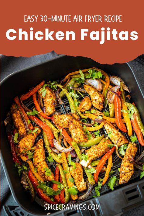 Air Fryer Chicken Fajitas is a flavor-packed and easier twist on the classic Tex-Mex dish with tender chicken, bell peppers, onions, and taco seasoning, ready in 30 minutes. Air Fryer Chicken Fajitas, Easy Air Fryer Chicken, Chicken Fajitas Recipe, Easy Chicken Fajitas, Fajita Chicken, Homemade Fajita Seasoning, Fajitas Recipe, Chicken Fajita Recipe, Tacos And Burritos