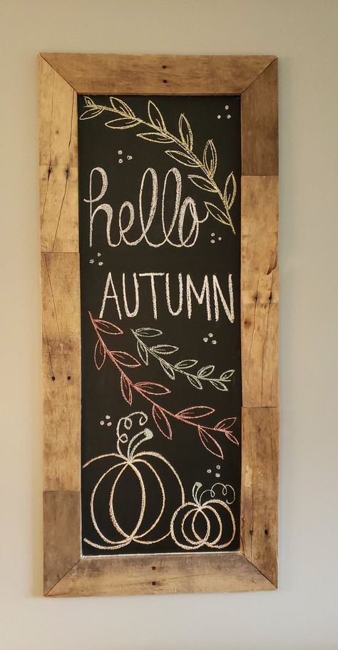 Chalkboard Door Sign, Fall Chalk Art Chalkboard Signs, Fall Marker Board Art, Fall Chalkboard Wall Art, Autumn Whiteboard Art, Hello Fall Chalkboard Art, Dry Erase Board Drawings Fall, Easy Chalkboard Art Simple, Fall Kitchen Chalkboard Ideas