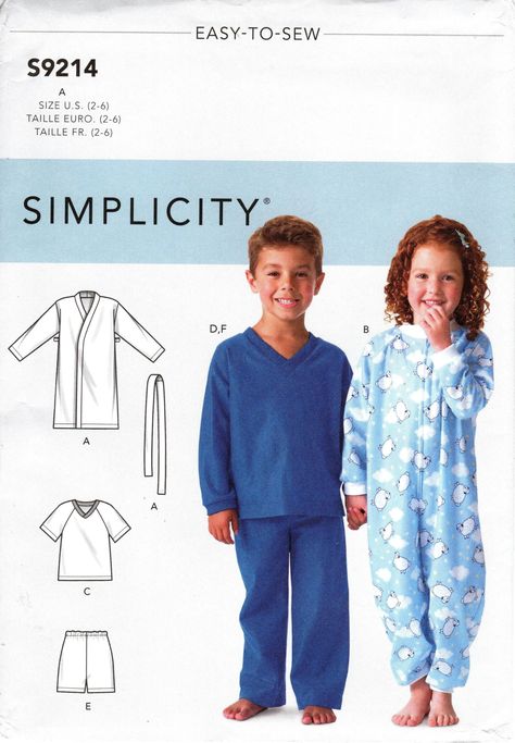 Kids Pajamas Pattern, Childrens Pyjamas, Pajama Pattern, Modern Sewing Patterns, Paper Sewing Patterns, Sewing Patterns For Kids, One Piece Pajamas, Simplicity Sewing, Couture Vintage