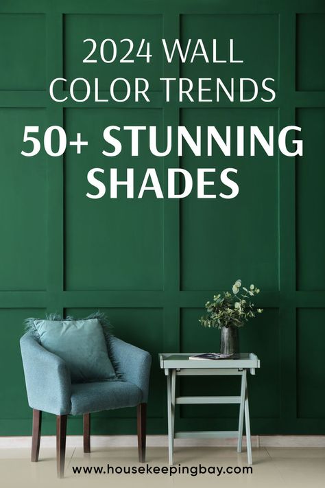 Wall paint color trends and shades 2024 Feature Wall Bedroom Ideas Paint Colors, Accent Wall Office Paint, Interior Accent Wall Colors, Best Paint Colors 2024 Bedroom, Wall Color 2024 Trends, Stairway Accent Wall Paint Colors, Trendy Paint Colors 2024, Interior Wall Colors 2024, Interior Colours 2024