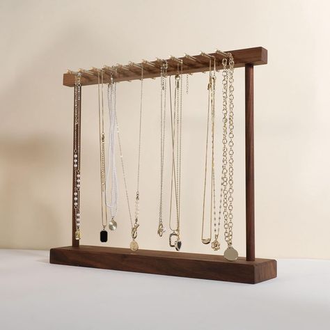 Amazon.com: GemeShou Walnut necklace holder stand with 12 pcs brass bars, Wooden jewelry storage shelf, necklace display stand for selling, girls jewelry necklace bracelet organizer rack【Jewelry shelf-M】 : Clothing, Shoes & Jewelry Necklace Holder Stand, Closet Storage Accessories, Jewlery Holder, Wooden Jewelry Display, Jewelry Organizer Stand, Necklace Hanger, Bracelet Organizer, Earring Display Stands, Organizer Shelf