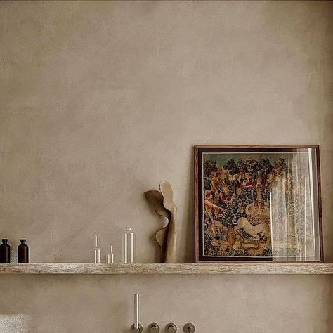 Imagicasa® on Instagram: "How gorgeous is this bath in travertine, walls and floor finished in stucco earth tones? To give an extra dimension, the shelf also got a finish in travertine, which we love 🤎 Design by @more_concept_ #imagicasa #interiormagazine #interiordesignideas #interiorstyless #interiorinspo #interiorinspiration #highenddesign2011 #wabisabi #designinspiration #minimalism #warmminimalism #slowliving #interiorgoals #interiorismo #interiores #interiordesigns #designinspiration Interiors Magazine, Floor Finishes, Slow Living, Interior Inspo, Love Design, Wabi Sabi, Earth Tones, Interior Inspiration, Sweet Home