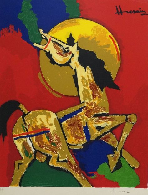 Horse Painting by artist M F husain | ArtZolo.com M F Hussain Paintings, Hussain Paintings, Mf Hussain Paintings, Mf Hussain, M F Hussain, Abstract Horse Painting, Horse Paintings, Abstract Horse, Art Investment