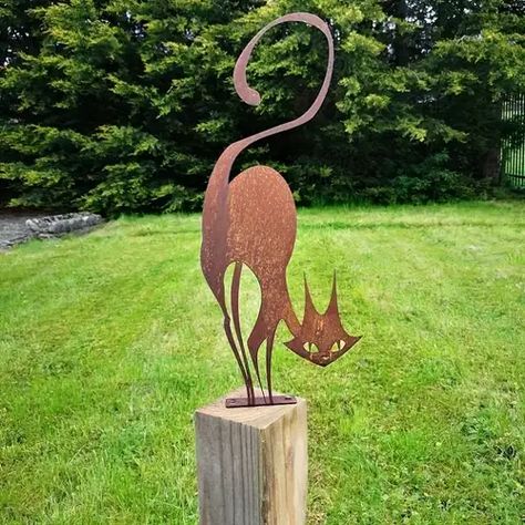 Halloween Fence, Witches Cat, Art Fer, Halloween Yard Art, Cat Fence, Fence Toppers, Outdoor Garden Statues, Metal Cat, Decorative Garden Stakes