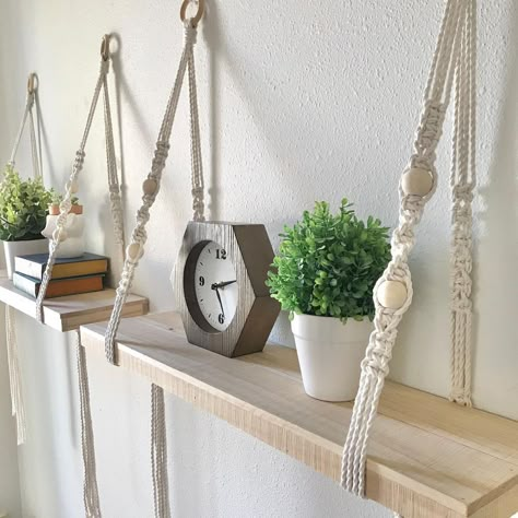 Handmade Shelves, Wood Ladder Shelf, Shelf Macrame, Wabi Sabi Home Decor, Shelf Nursery, Macrame Hanging Shelf, Rope Shelf, Macrame Shelf, Reused Packaging