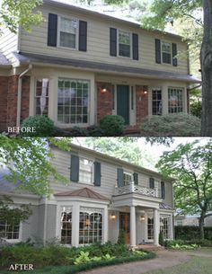 House Brick On Bottom Siding On Top, Colonial With Bay Windows, 1990 House Exterior, 1960s Exterior Remodel, Half Brick Half Siding Exterior Remodel, Colonial Exterior Remodel, Colonial Curb Appeal, Colonial Addition, 1970s Colonial