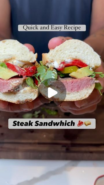 Matt Santos on Instagram: "Steak Sandwich 🥩🥪

Just a quick and fun recipe of an easy steak sandwich! I use filet mignon here, but you can use strip, ribeye, sirloin, flank, skirt, or even round. Just marinate the tougher meats (flank, skirt, round) and cut thinly so it’s easier to chew. I love using a mix of fresh, pickled, sweet, savory, and acidic toppings for a bold and dynamic flavor profile! Follow for more quick and easy recipes like this steak sandwich! 🙌🏽👨🏽‍🍳

Ingredients: 
-steak
-bread
-oil
-mayo
-mustard
-avocado
-greens
-jalaenos 
-roasted red pepper
-salt
-pepper
-balsamic vinegar 
-olives 

Instructions:
-cook steak to desired doneness (115F rare, 125F medium rare); set aside and rest for 10 minutes
-drizzle bread with olive oil and toast
-add desired condiments
-add o Bread With Olive Oil, Bread Oil, Cook Steak, Easy Steak Recipes, Easy Steak, Sandwich Ingredients, Pepper Salt, Steak Sandwich, Medium Rare