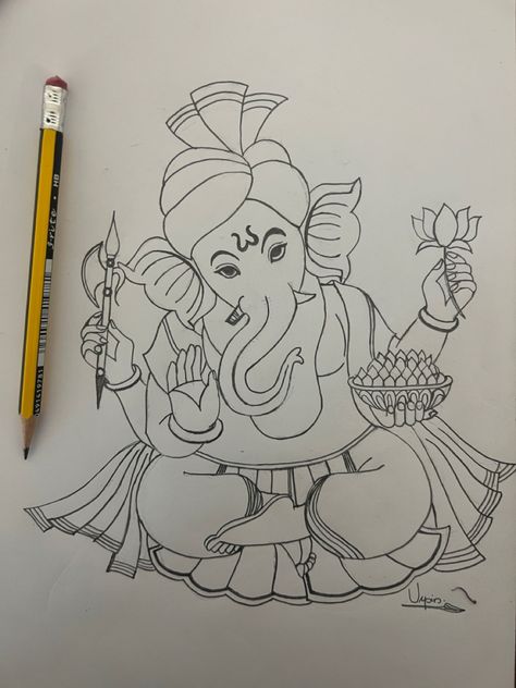 Ganpati Pencil Drawing, Ganesh Pencil Drawing, Ganapati Sketches Simple, God Aari Work Designs, Vinayaka Images Drawing, Ganapati Drawing Easy, Lord Ganesha Drawing Pencil, Drawing With Poster Colors, Indian Gods Drawing