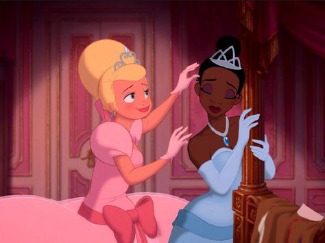 Tiana and Lotte Charlotte Princess And The Frog Halloween Costume, Tiana And Her Best Friend, Best Friend Characters Duo, Matching Bsf Costumes, Bsf Costumes Ideas, Princess Tiana And Charlotte, Tiana And Charlotte Costume, Charlotte Costume, Charlotte La Bouff