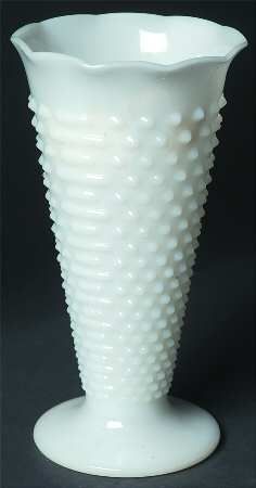 Anchor Hocking Hobnail-Milk Glass 9" Flower Vase Keystone Goodwill $1.50 (half price saturday!) Glass Trumpet Vase, Milk Glass Decor, Glassware Crafts, Milk Glass Collection, Hobnail Vase, Fenton Milk Glass, Milk Glass Vase, Antique Dishes, Fenton Glass