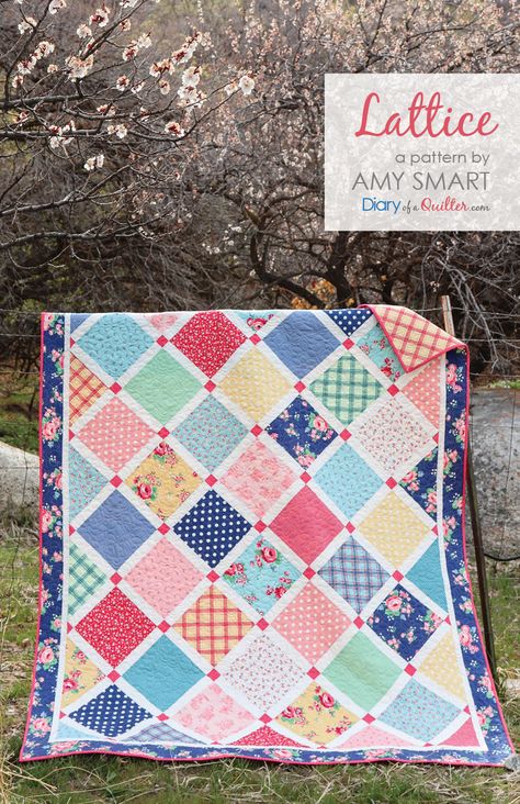 Updated Lattice Quilt Version Made with Notting HIll - Lattice Quilt Pattern, Diary Of A Quilter, Lattice Quilt, Amy Smart, Cake Quilt, Layer Cake Quilts, Star Quilt Patterns, Notting Hill, Printed Quilt