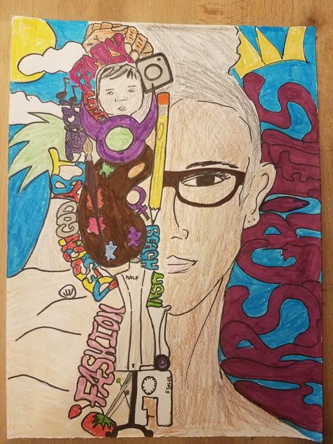 Symbolic Self Portraits Real Self Vs Ideal Self Drawing, Inner And Outer Self Portrait, Self Representation Art, Self Portrait Kids, Draw Show, Simple Drawing Ideas, Self Portrait Drawing, Self Portrait Art, Art Motivation