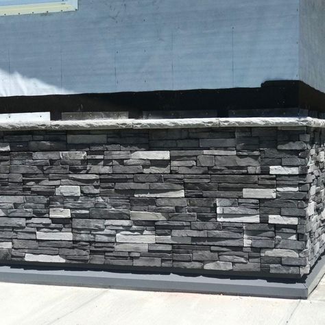 All Black House Exterior, Stone Panels Exterior, Stone Veneer Exterior, House Skirting, Exterior Siding Options, Brick Face, Gray House Exterior, Stone Exterior Houses, Manufactured Stone Veneer