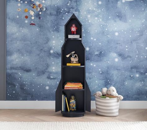 Kids Bookshelves & Bookcases | Pottery Barn Kids Boys Space Room, Pottery Barn Bookcase, Boys Space Bedroom, Space Themed Room, Space Boy, Space Themed Nursery, Space Nursery, Space Baby, Space Room