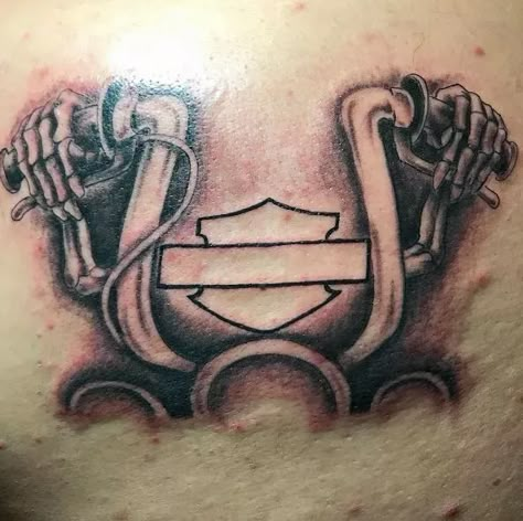 125+ Harley Davidson Tattoo Ideas That Will Get Your Motor Running Harley Davidson Tattoo Stencil, Simple Harley Davidson Tattoo, Harley Tattoo Ideas, Peterbilt Tattoo, Harley Tattoos For Women, Harley Davidson Drawing Easy, Motorcycle Memory Tattoo, Harley Davidson Back Tattoos, Harley Davidson Memorial Tattoos