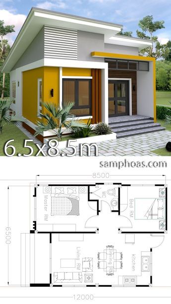 Pelan Lantai Rumah, Dröm Hus Planer, Small Home Design, Yellow Exterior, Pelan Rumah, 2 Bedroom House Plans, Small Modern Home, A Small House, Small House Floor Plans