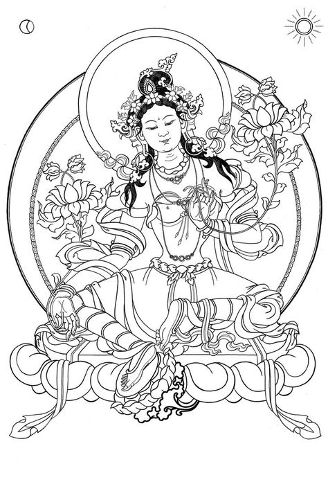 God Coloring Pages, Line Art Coloring Pages, Colouring In Sheets, Line Art Coloring, Tibet Art, Art Coloring Pages, Buddhist Art Drawing, Buddha Tattoos, Thangka Painting