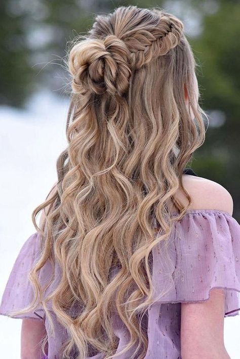 Half Up Half Down Fishtail Braid  With Messy Curls Wavy Wedding Hair, Formal Hairstyles For Long Hair, Half Up Half Down Hair Prom, Luxy Hair, Wedding Hairstyles Half Up Half Down, Wedding Hair Down, Braided Hairstyles For Wedding, Long Blonde, Easy Hairstyles For Long Hair