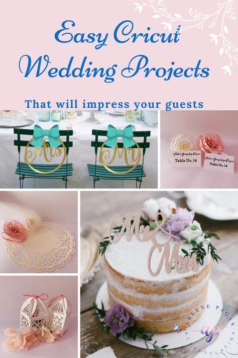 6 easy Cricut Wedding Projects that will impress your guests #cricut, #wedding, #diywedding, #cricutweddingprojectsdiy Cricut Wedding Centerpieces, Cricut Wedding Ideas Decoration, Cricut Maker Wedding Projects, Wedding Decorations Cricut, Cricut Wedding Projects Ceremony Decor, Cricut Projects Wedding Decoration, Wedding Ideas Cricut, Cricut Maker 3 Wedding Projects, Crichton Wedding Ideas