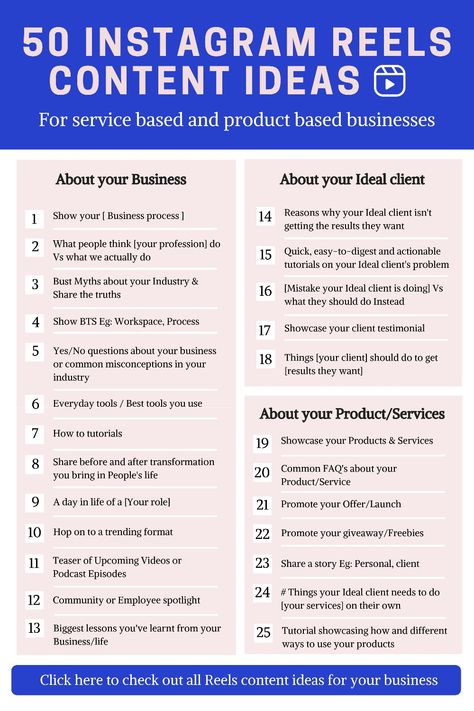 Umm? Stuck on what to post on your Instagram reels? I got you! Instagram reels videos are having increased engagement than other forms of content on Instagram now. It is time for you to leverage and add it to your social media strategy. I have put together 50 Instagram Reels content ideas for service and product based businesses which are valuable, relatable and entertaining. Click the link to learn more ideas. #instagramreels #contentideas #instagrammarketing #instagram #socialmedia #business Product Reel Ideas, Reels Content Ideas, Social Media Manager Checklist, Content Types, Social Media Report, Ig Reels, Reels Ideas, Content Marketing Plan, Social Media Management Services