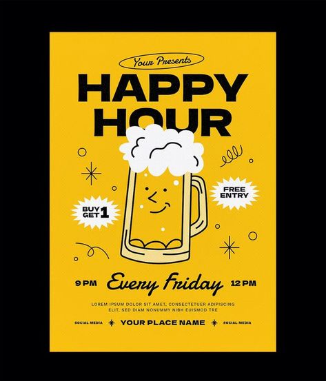 Happy Hour Beer Event Flyer Template AI, PSD Beer Event Poster, Happy Hours Poster, Beer Image, Happy Hour Invitation, Happy Hour Poster, Event Advertisement, Beer Flyer, Pub Poster, Beer Poster Design