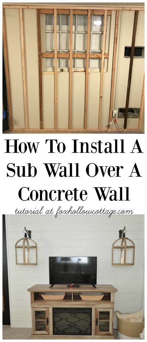 How To Install A Shiplap Wall Over A Concrete Wall - Framed with furring strips, prepping for a plywood sub wall and eventually shiplap. #DIY #diyhome #diywall #diyshiplap #concretewall Concrete Walls Diy, Concrete Basement Walls, Old Wood Windows, Installing Shiplap, Concrete Block Walls, Cinder Block Walls, Shiplap Wall Diy, Basement Remodel Diy, Shiplap Fireplace