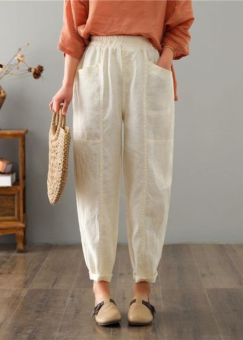 Cotton Pants Women, Linen Pants Outfit, Womens Pants Design, Cloth Design, Cotton Linen Pants, Linen Fashion, Pants Summer, Linen Trousers, Summer Fabrics