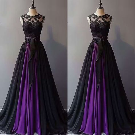 Gothic Wedding Dress Black Purple Chiffon Sleeveless Lace Applique Bridal Gowns | eBay Witchy Bridesmaid Dress, Dark Purple Wedding Dress, Black And Purple Wedding Dress, Gothic Wedding Dress Black, Purple Black Wedding, Dark Purple Bridesmaid Dresses, Halloween Wedding Dresses, Dark Purple Wedding, Witchy Wedding