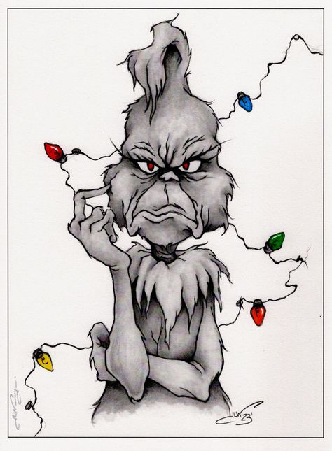 Hand tinted fine art print based on my Grinch pencil drawing. Grinch Drawings Easy, Random Pencil Drawings, Fun Christmas Drawings, Grinch Illustration Art, Fun Drawings Ideas, Cool Christmas Drawings, Drawing A Christmas Tree, Cool Pencil Drawings Ideas Creative, Easy To Draw Christmas Pictures