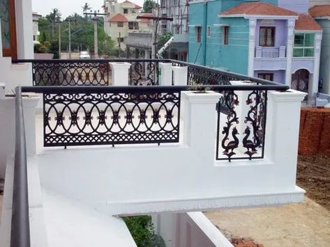 Balcony Grill and Railing - Cast Iron Balcony Railing Manufacturer from Chennai Cast Iron Railings Balconies, Wrought Iron Balcony Railing, Balcony Grills, Railing Stainless Steel, Steel Balcony, Classic Elevation, Cast Iron Railings, Wrought Iron Balcony, Exterior Handrail