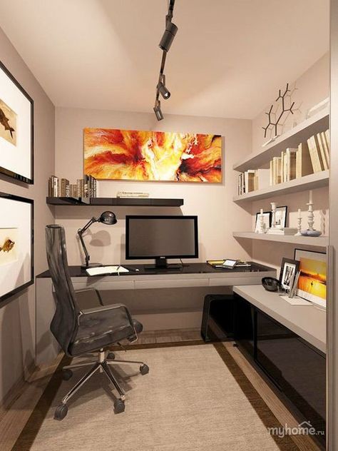 decorate home office ideas without windows Tiny Office Space Ideas, Small Office Room, Design De Configuration, Tiny Office, Small Office Design, Home Office Layout, Ikea Design, Small Space Office, Small Space Design