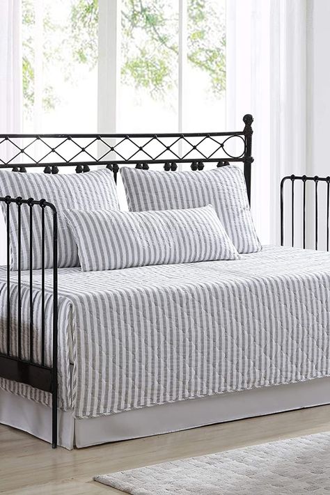 Elevate the comfort and style of your daybed with our exquisite Stone Cottage Daybed Cover Set. Crafted with attention to detail, this set features a beautifully designed cover, matching shams, and coordinating decorative pillows. The stone cottage-inspired pattern adds a touch of rustic charm to your space, while the soft, durable fabric ensures a snug and inviting feel. #ad Fyresdal Daybed Ideas, Metal Daybed Room Ideas, Cottage Daybed, Daybed Styling Ideas, Day Bed Decor, Daybed Ideas, Daybed Bedroom, Grey Daybed, Daybed Room