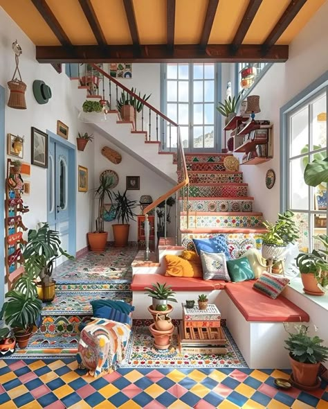 Eclectic Spanish Decor, Maximalist House Interior, Hipster House, Maximalist House, Houses Aesthetic, Colorful Maximalist Decor, Cabin Studio, Home Creative Ideas, Maximalist Boho