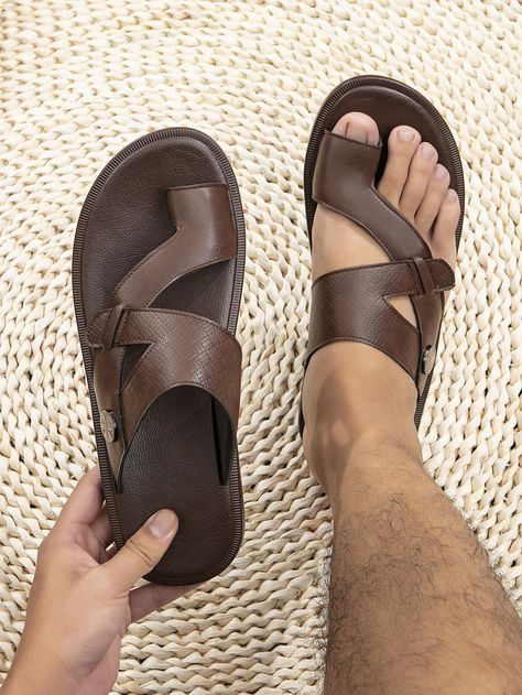 Coffee Brown  Collar   Plain Flip Flops Embellished   Men Shoes Leather Slides For Men, Men’s Footwear, Mens Boots Outfits, Big Feet Shoes, Men Leather Sandals Fashion, Best Sandals For Men, Man Sandals, Mens Thong Sandals, Leather Sandals For Men