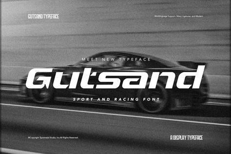 Gutsand - Sport and Racing Expanded Font, Decorative ft. sport & racing - Envato Elements Racing Font, Branding Signage, Motorsport Logo, Sports Branding, Vehicle Signage, Sport Branding, Display Fonts, Graphic Design Fonts, Brand Fonts